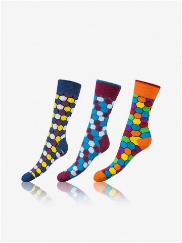 Sada tří párů unisex vzorovaných ponožek v modré vínové a oranžové barvě Bellinda Crazy Socks