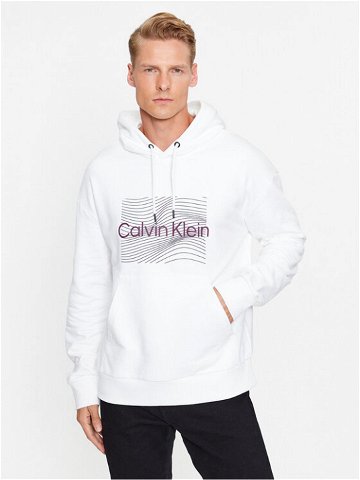 Calvin Klein Mikina Wave Lines Hero K10K112774 Bílá Regular Fit
