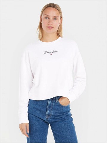 Tommy Jeans Mikina Essential Logo DW0DW16140 Bílá Relaxed Fit