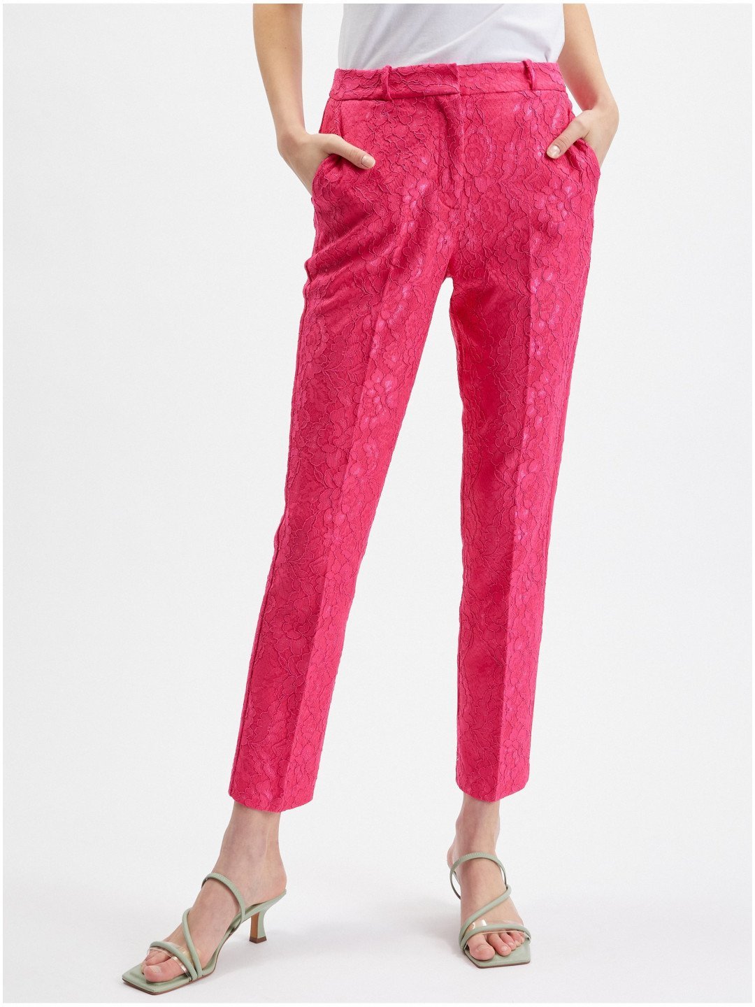 Růžové dámské vzorované zkrácené kalhoty ORSAY