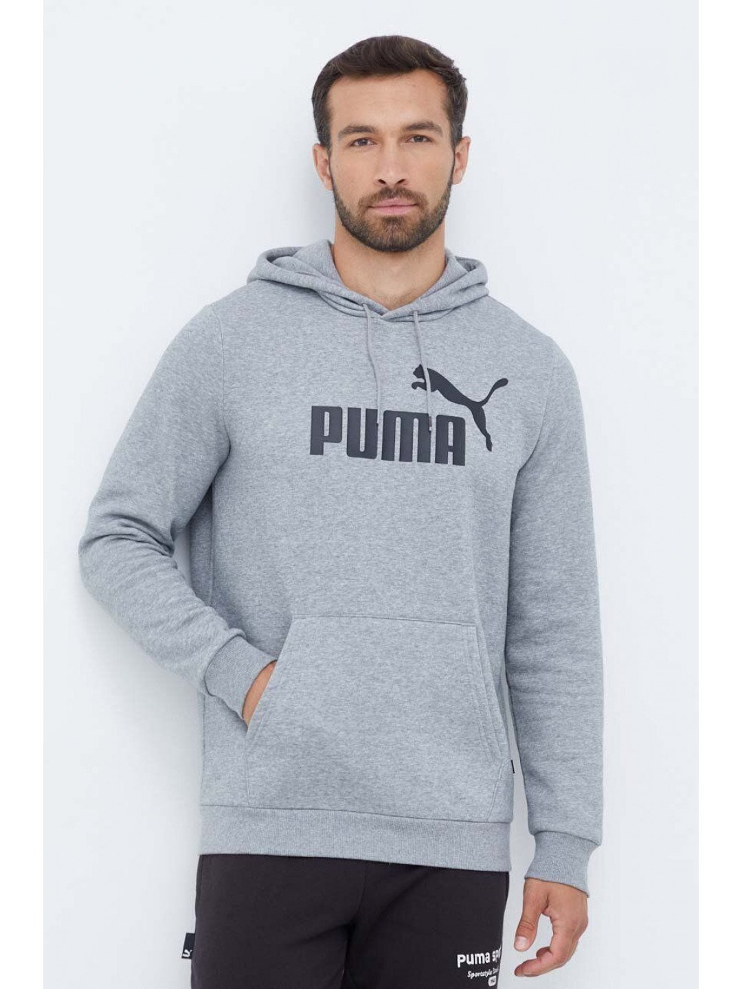 Mikina Puma pánská šedá barva s kapucí s potiskem
