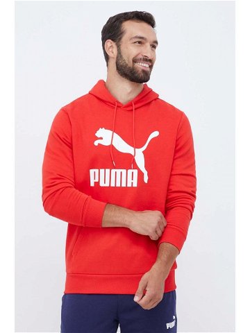 Bavlněná mikina Puma pánská červená barva s kapucí s potiskem