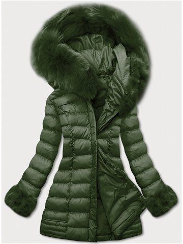Prošívaná dámská zimní bunda v khaki barvě s kapucí w750-1 zielony S 36