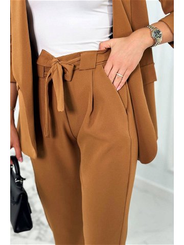 Elegantní sako s kalhotami zavázanými vpředu Velbloud UNI