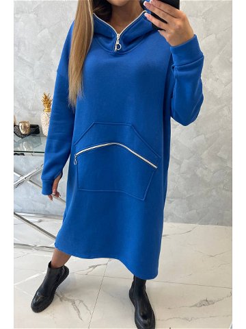 Zateplené šaty s kapucí chrpově modré UNI