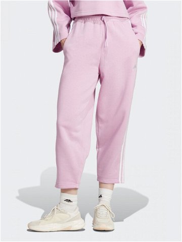 Adidas Teplákové kalhoty Essentials 3-Stripes Open Hem Fleece IJ7455 Růžová Loose Fit