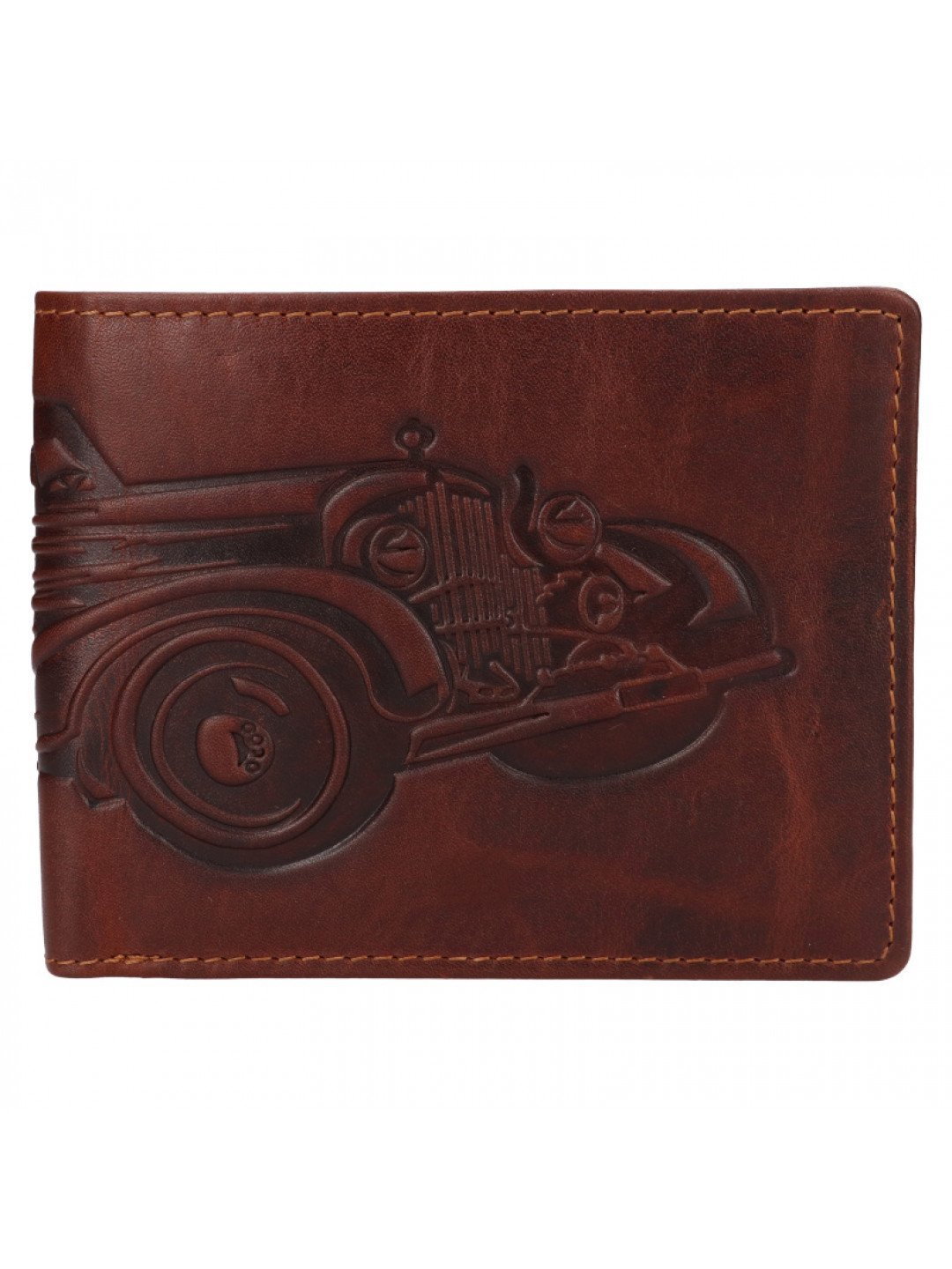 Pánská kožená peněženka 219179 M auto – hnědá