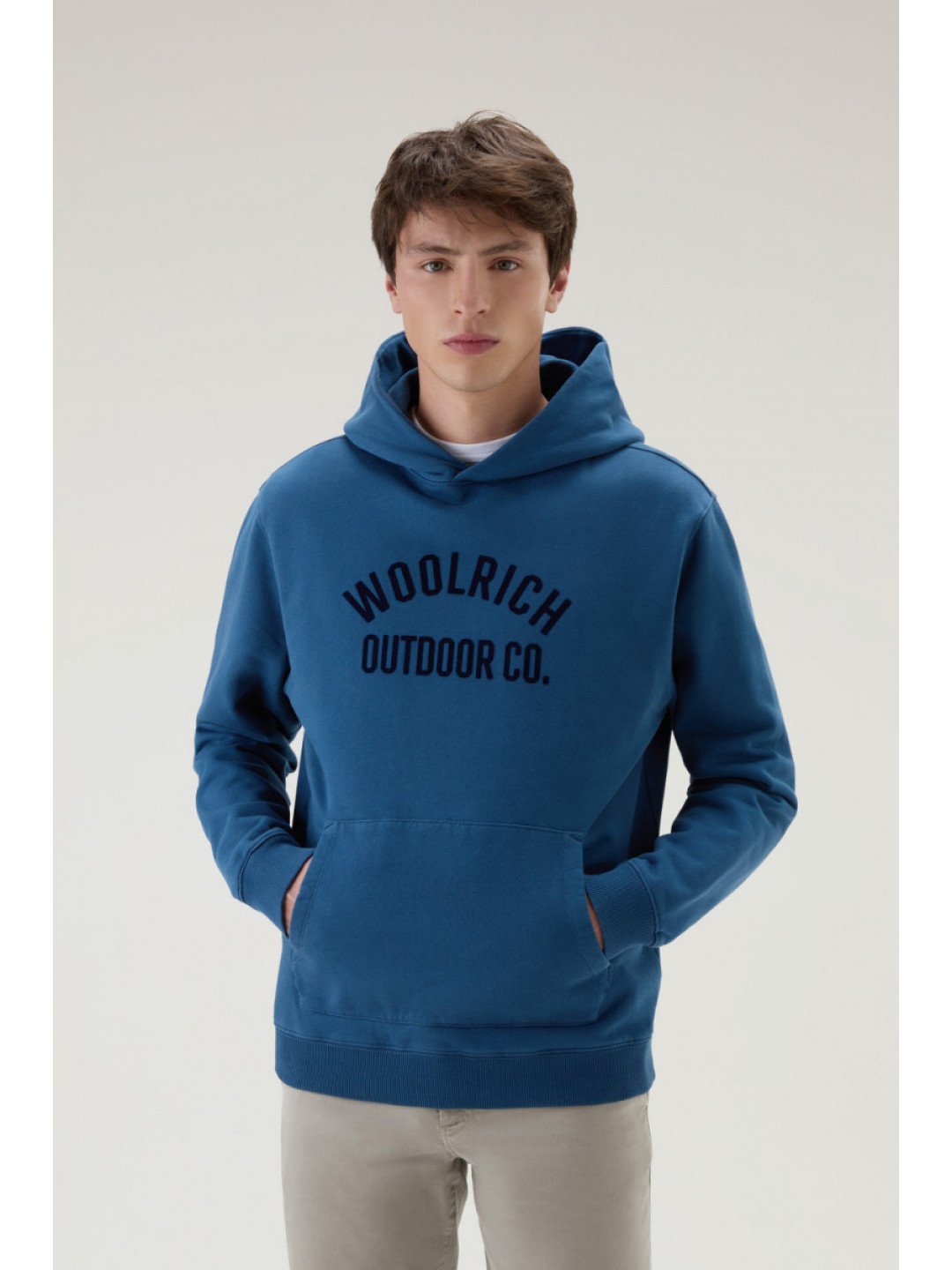 Mikina woolrich organic cotton script hoodie modrá xxxl