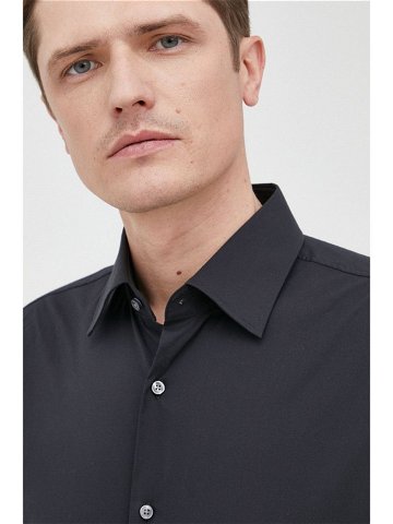 Košile BOSS pánská černá barva slim s klasickým límcem