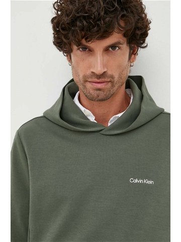 Mikina Calvin Klein pánská zelená barva s kapucí hladká K10K109927