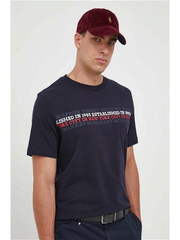 Bavlněné tričko Tommy Hilfiger tmavomodrá barva s potiskem