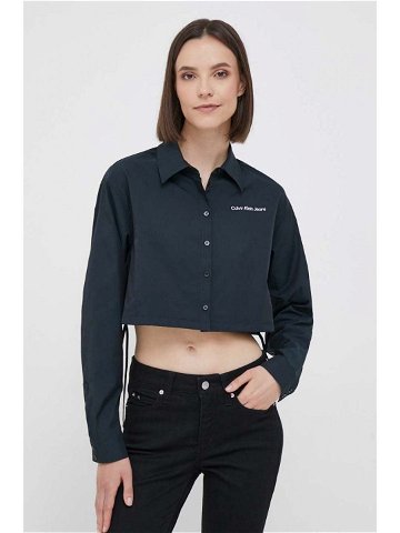Košile Calvin Klein Jeans dámská černá barva relaxed s klasickým límcem