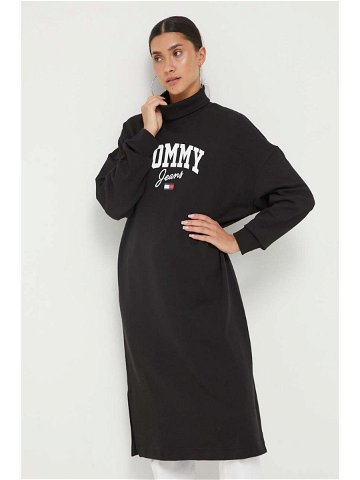 Bavlněné šaty Tommy Jeans černá barva mini oversize DW0DW16462