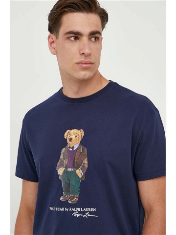 Bavlněné tričko Polo Ralph Lauren tmavomodrá barva s potiskem 710854497