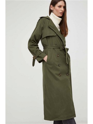 Trench kabát Answear Lab dámský zelená barva přechodný dvouřadový
