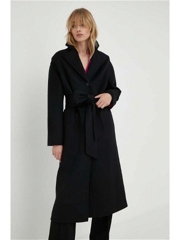 Vlněný kabát Liviana Conti černá barva přechodný oversize