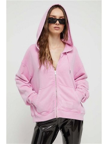 Bavlněná mikina Moschino Jeans dámská růžová barva s kapucí hladká