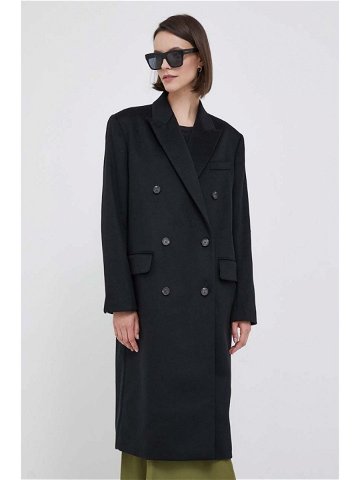 Vlněný kabát Calvin Klein černá barva přechodný dvouřadový