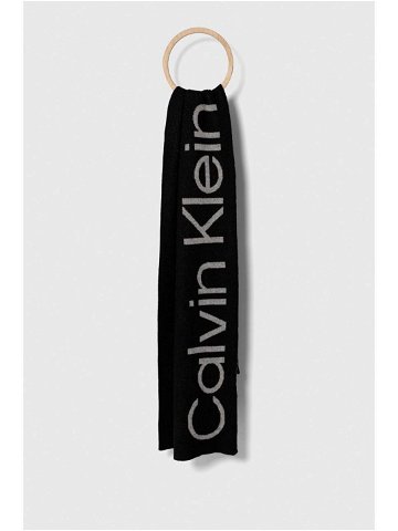 Šátek z vlněné směsi Calvin Klein černá barva vzorovaný