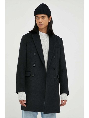 Kabát s příměsí vlny Bruuns Bazaar černá barva přechodný dvouřadový