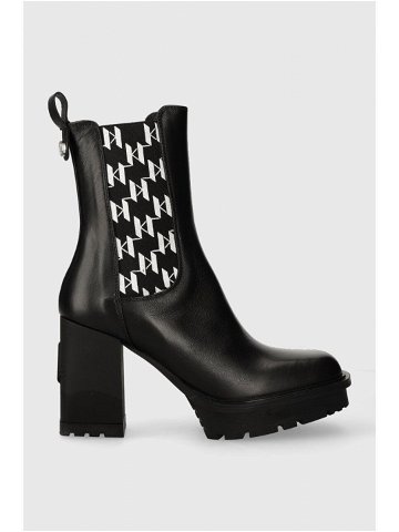 Kožené kotníkové boty Karl Lagerfeld VOYAGE VI dámské černá barva na podpatku KL30158