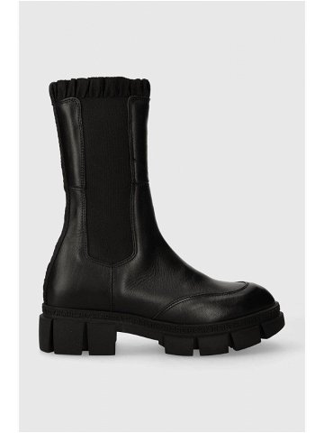 Kožené kotníkové boty Karl Lagerfeld ARIA dámské černá barva na platformě KL43280F