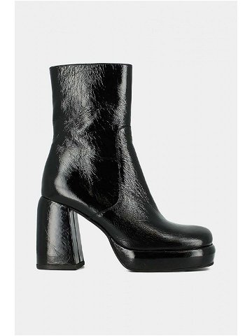 Kožené kotníkové boty Jonak DENA CUIR BRILLANT dámské černá barva na podpatku 3300205