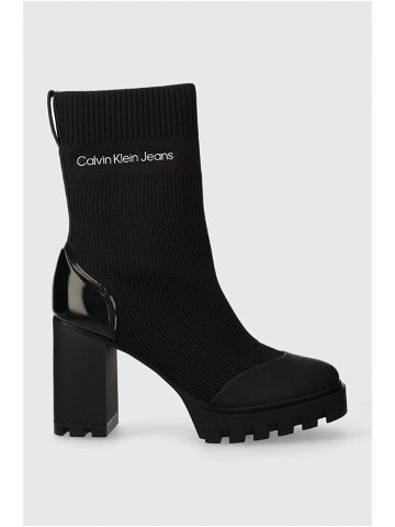 Nízké kozačky Calvin Klein Jeans PLATFORM KNIT SOCK WN dámské černá barva na podpatku YW0YW01196