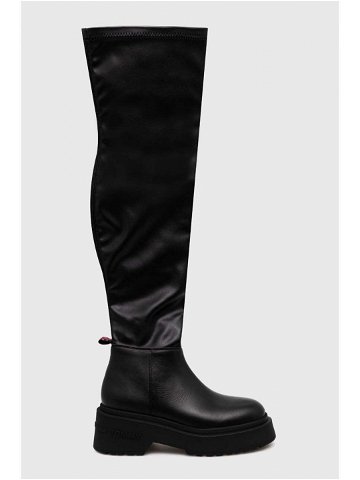 Kozačky Tommy Jeans TJW OVER THE KNEE BOOTS dámské černá barva na platformě EN0EN02254
