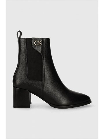 Kožené kotníkové boty Calvin Klein ALMOND CHELSEA BOOT W HW 55 dámské černá barva na podpatku HW0HW01814