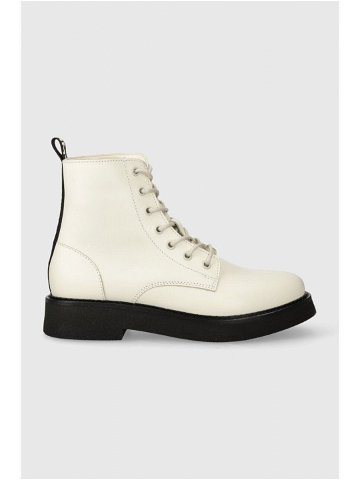 Kožené kotníkové boty Tommy Jeans TJW LACE UP FLAT BOOT dámské bílá barva na plochém podpatku EN0EN02310