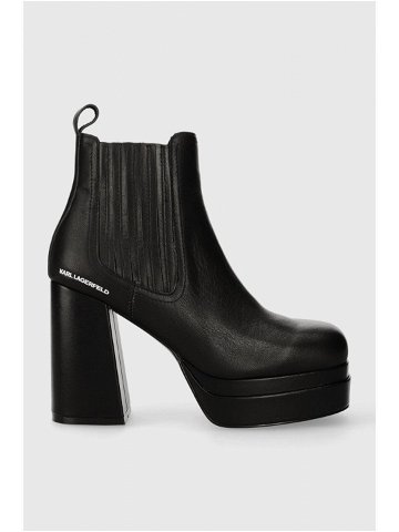 Kožené kotníkové boty Karl Lagerfeld STRADA dámské černá barva na podpatku KL30143