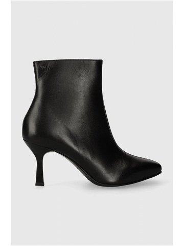 Kožené kotníkové boty Wojas dámské černá barva na podpatku 5520751