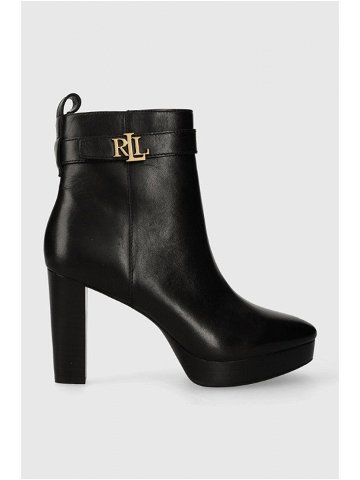 Kožené kotníkové boty Lauren Ralph Lauren Maisey dámské černá barva na podpatku 802916352001