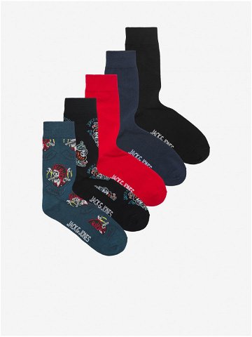 Sada pěti párů pánských ponožek v černé červené a modré barvě Jack & Jones Suboo