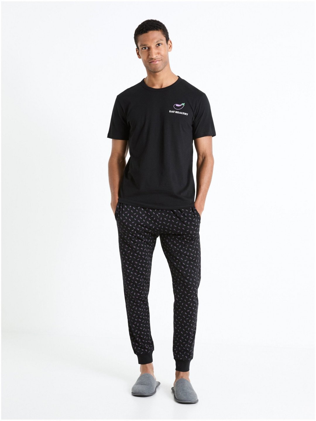 Černé pánské vzorované pyžamo Celio Fipyauber