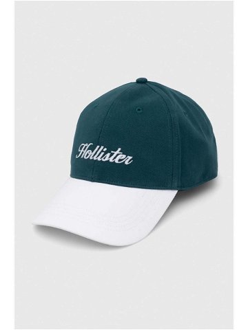 Bavlněná baseballová čepice Hollister Co zelená barva s aplikací