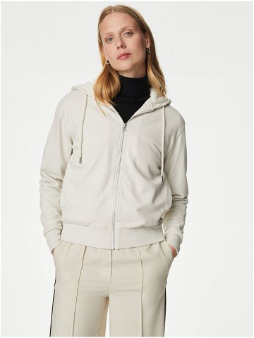 Krémová dámská basic mikina na zip s kapucí Marks & Spencer