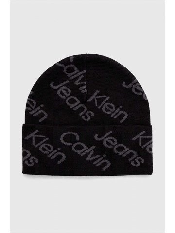 Bavlněná čepice Calvin Klein Jeans černá barva z tenké pleteniny