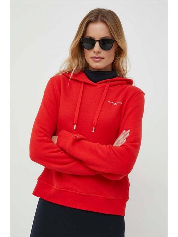 Mikina Tommy Hilfiger dámská červená barva s kapucí hladká WW0WW40274