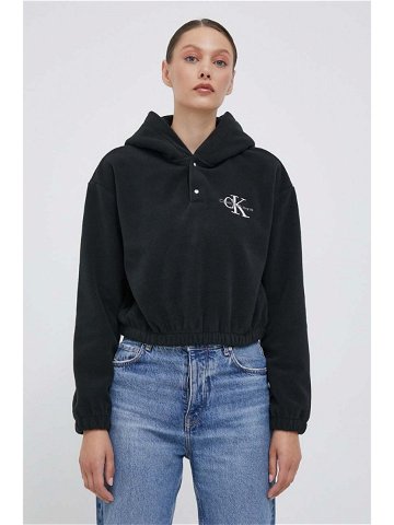 Mikina Calvin Klein Jeans dámská černá barva s kapucí s aplikací