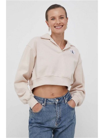 Mikina Calvin Klein Jeans dámská béžová barva hladká