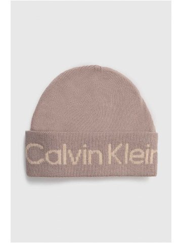 Čepice z vlněné směsi Calvin Klein béžová barva