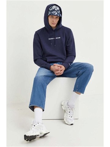 Mikina Tommy Jeans pánská tmavomodrá barva s kapucí s aplikací
