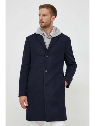 Vlněný kabát Calvin Klein tmavomodrá barva přechodný