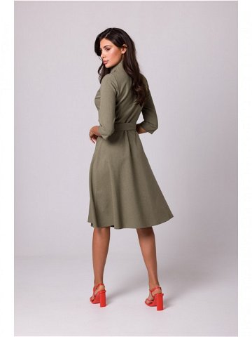 Dámské zavinovací šaty s šálovým límcem B255 olivové – BEwear S