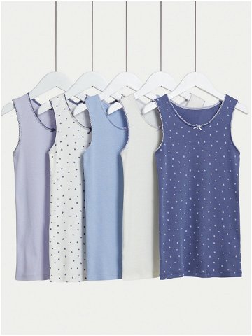Sada pěti holčičích vzorovaných tílek v modré fialové a bílé barvě Marks & Spencer