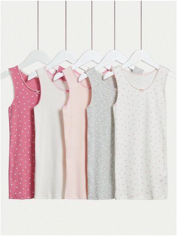 Sada pěti holčičích vzorovaných tílek v růžové bílé a šedé barvě Marks & Spencer