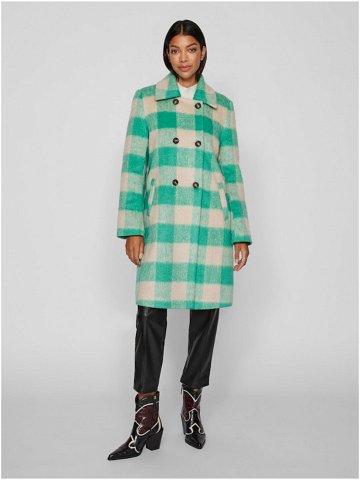 Zeleno-béžový dámský kostkovaný kabát VILA Viorta