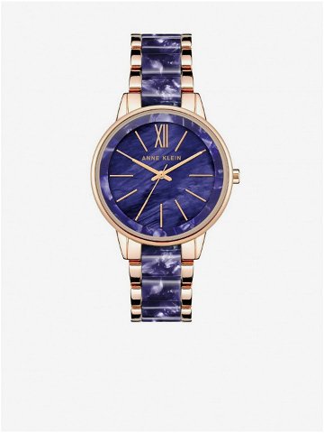 Dámské hodinky v růžovozlaté a modré barvě Anne Klein